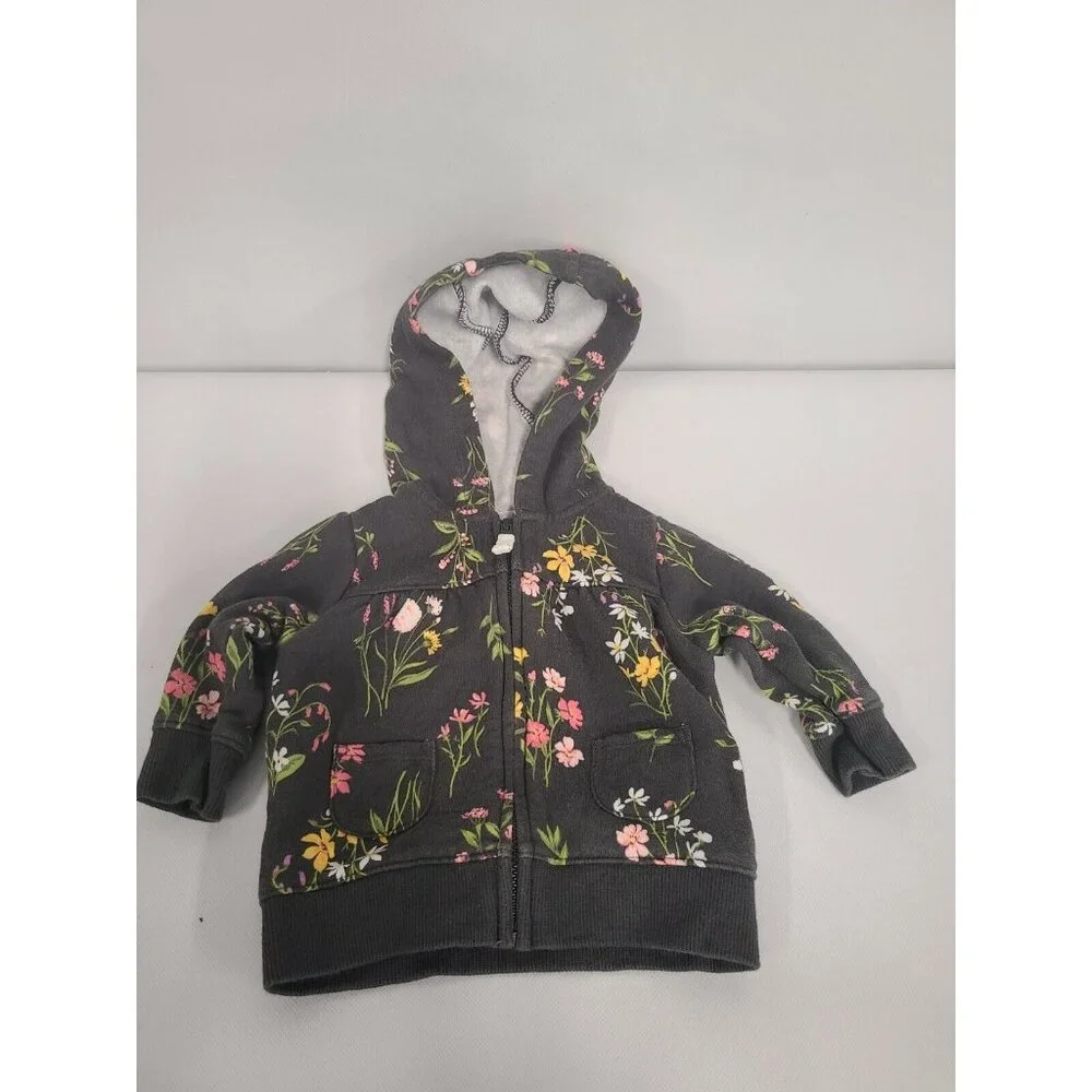 Carters Baby Girls Hoodie and Pants Outfit Set Size 3M Gray Floral Allover print